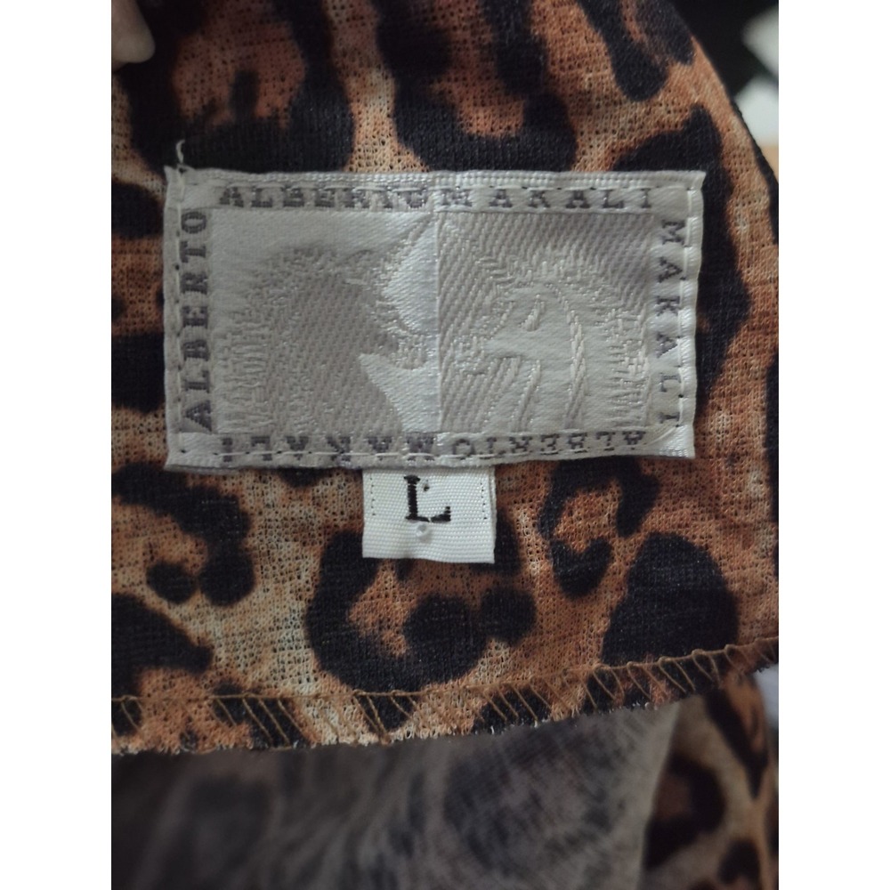 Alberto Makali Leopard Print Buckle Top L Brown Animal V-Neck Long Sleeve Blouse - Picture 10 of 10